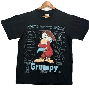 VTG Rare 90s Disneys Grumpy Graphic tee Sz L Black Spellout Single Stitch